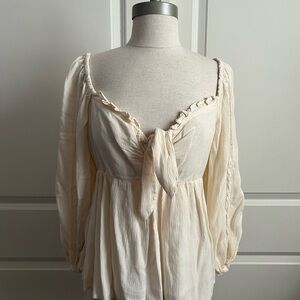 American Eagle Outfitters Cream Tie-Front Blouse